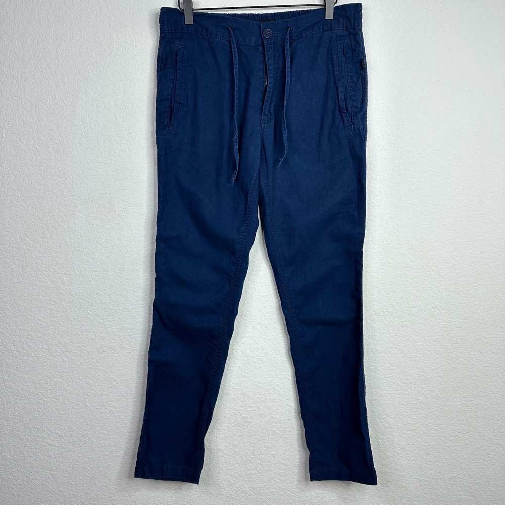 Onia Pants Mens S Blue Linen Blend Drawstring Slim Fit Coastal Beachy Resort